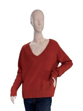 Reformation Cashmere Relaxed V-Neck Sweater Orange Paprika $178 Size Large